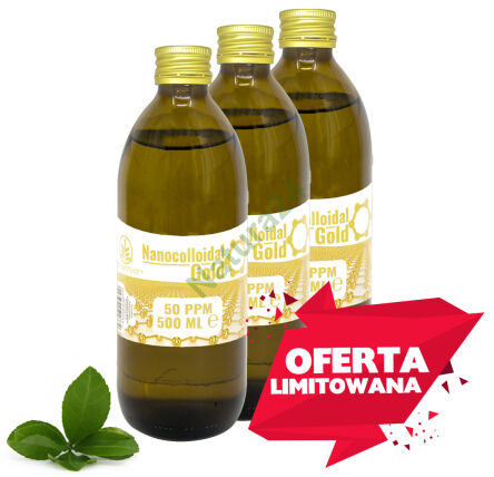 OFERTA LIMITOWANA! 3x Złoto - nanokoloid złota 50 ppm 500ml